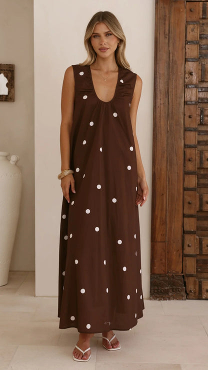 Scout Maxi Dress Chocolate White Polka