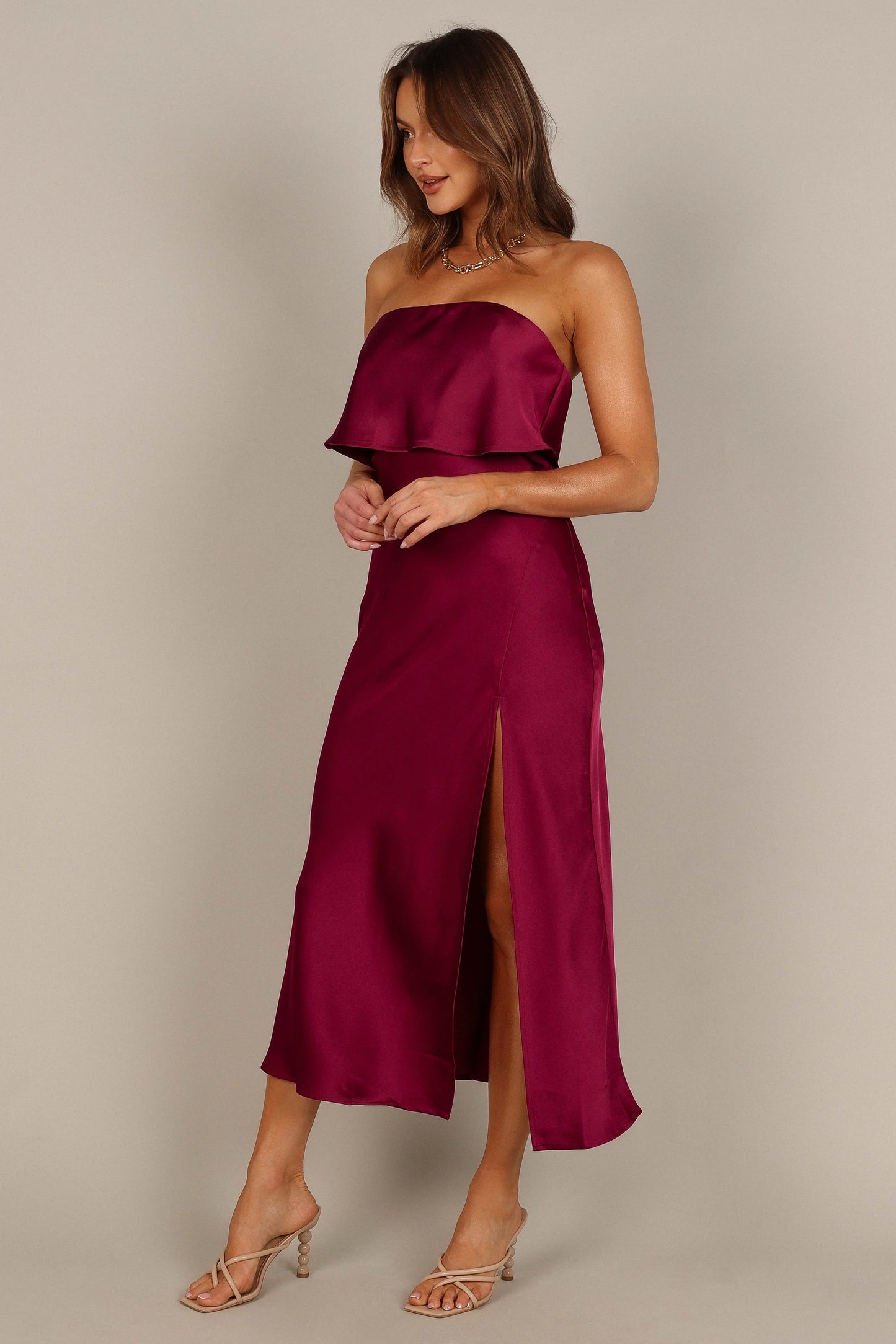 Vienna Strapless Midi Dress Berry
