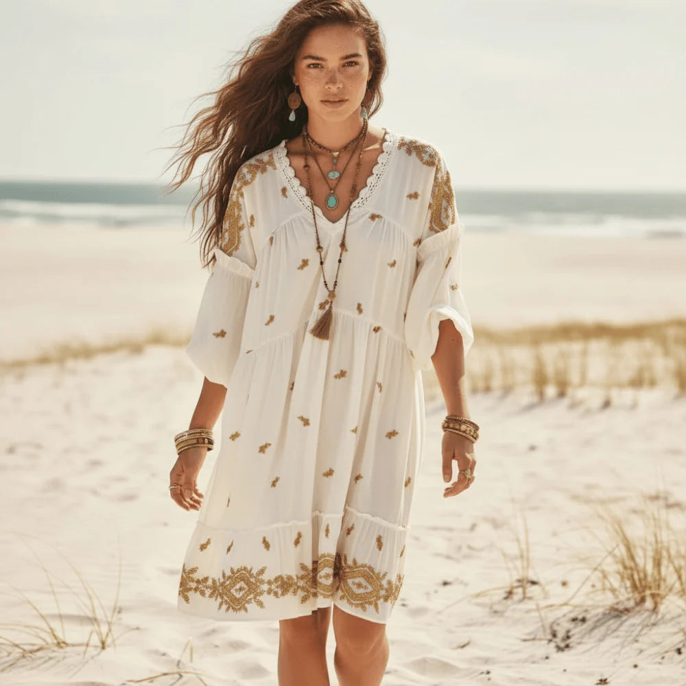 Boho Vintage Midi Dress