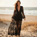 Black Lace Long Sleeve Maxi Dress