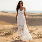 White Lace Spaghetti Strap Maxi Dress
