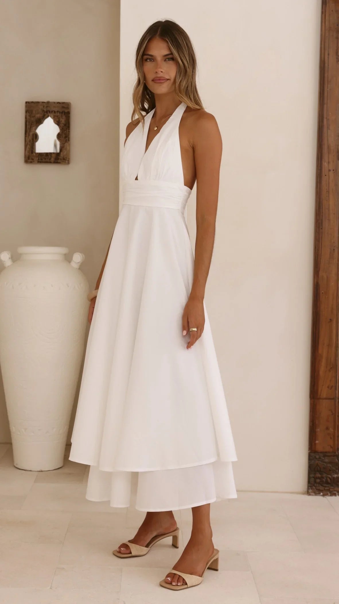 Kathy Halter Neck Maxi Dress White