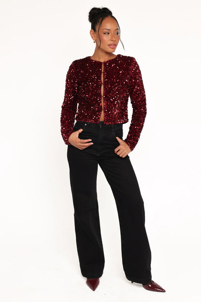 Scarlette Cropped Jacket Burgundy Sequin