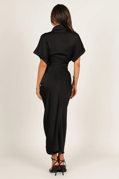 Stefan Wrap Front Midi Dress Black