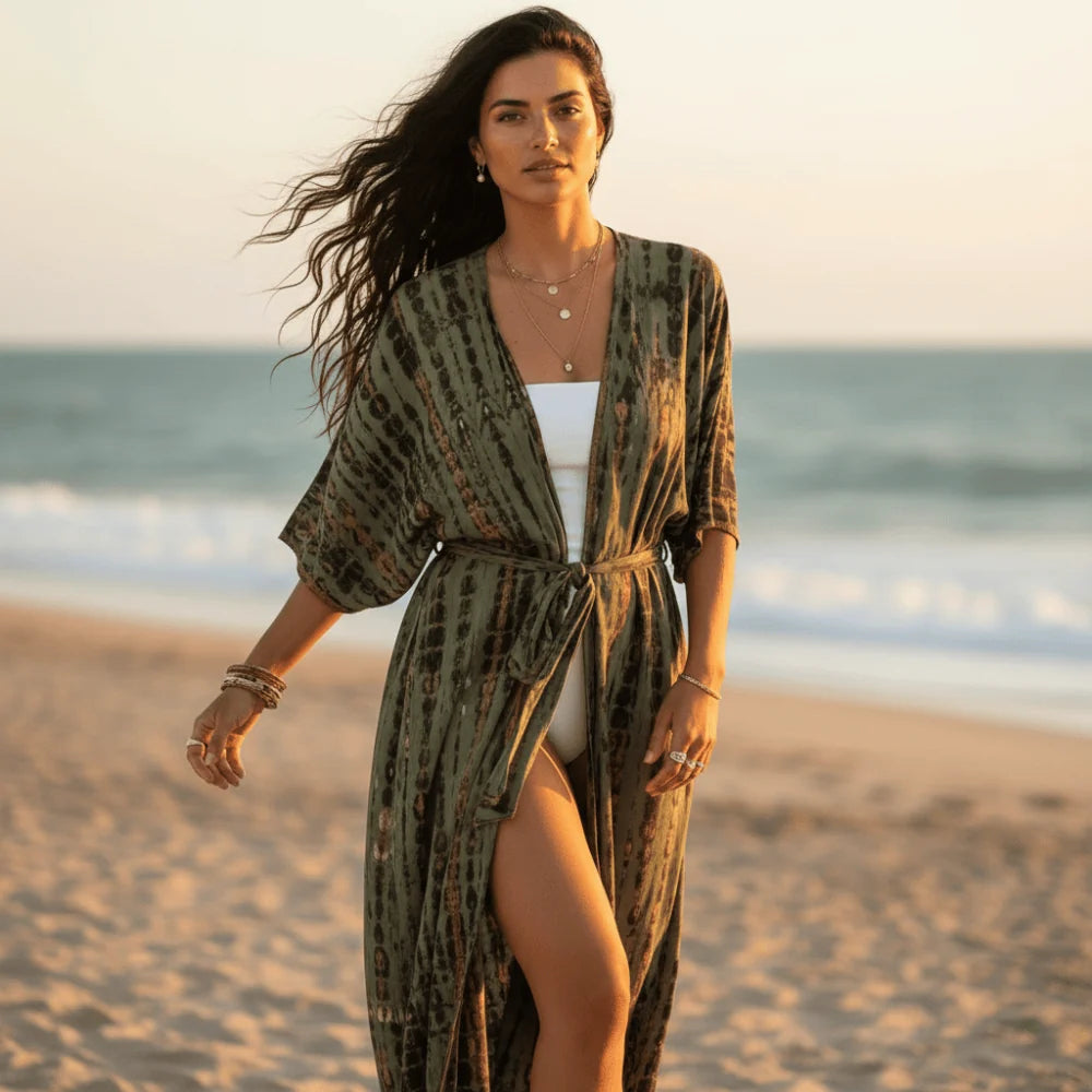 Long Boho Beach Kimono Swim Cover Up