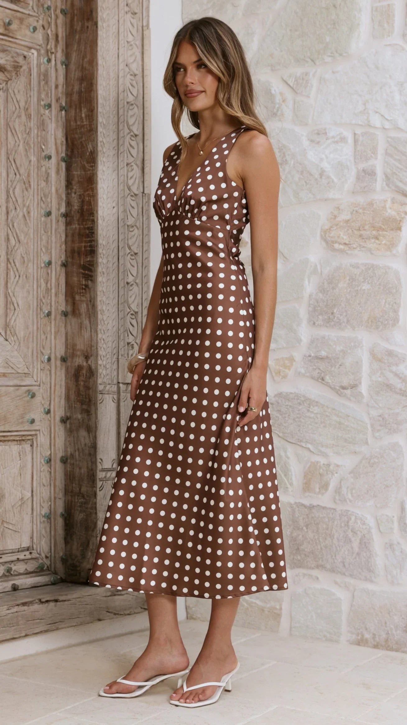 Daphne Maxi Dress Brown Polka