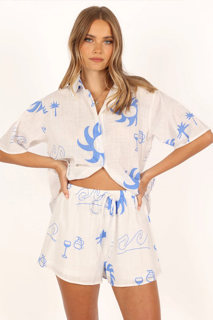 Sun Wave Short Set White Blue