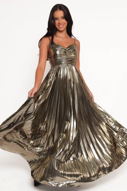 Naira Pleated Maxi Dress Gold