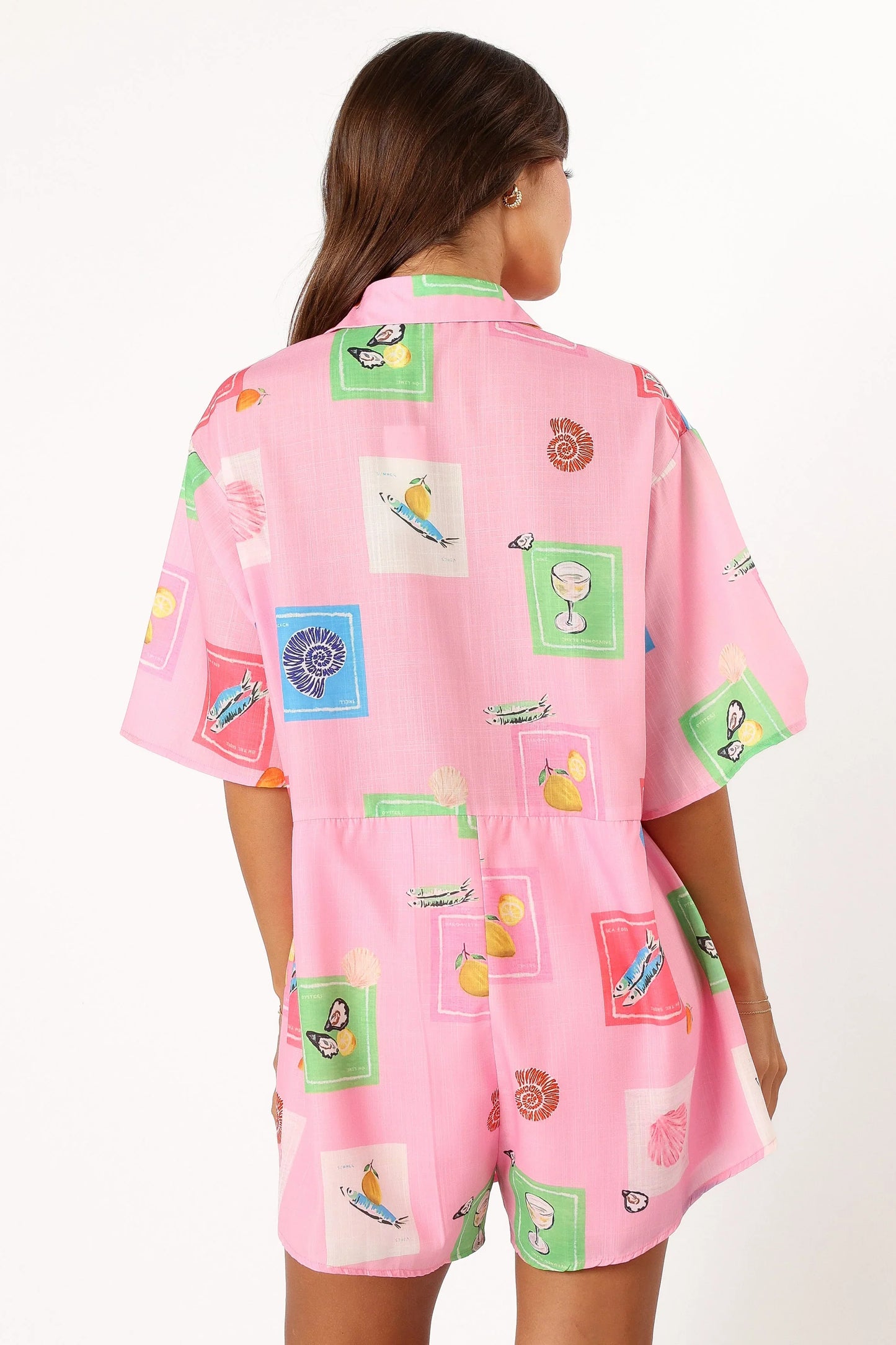 Kellie Romper Pink Stamp Print
