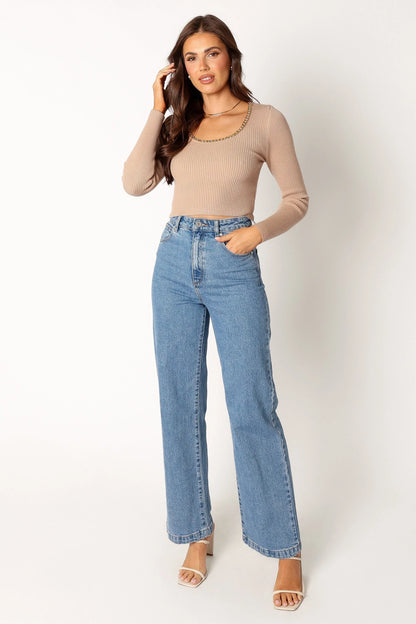 Wells Long Sleeve Knit Top Taupe
