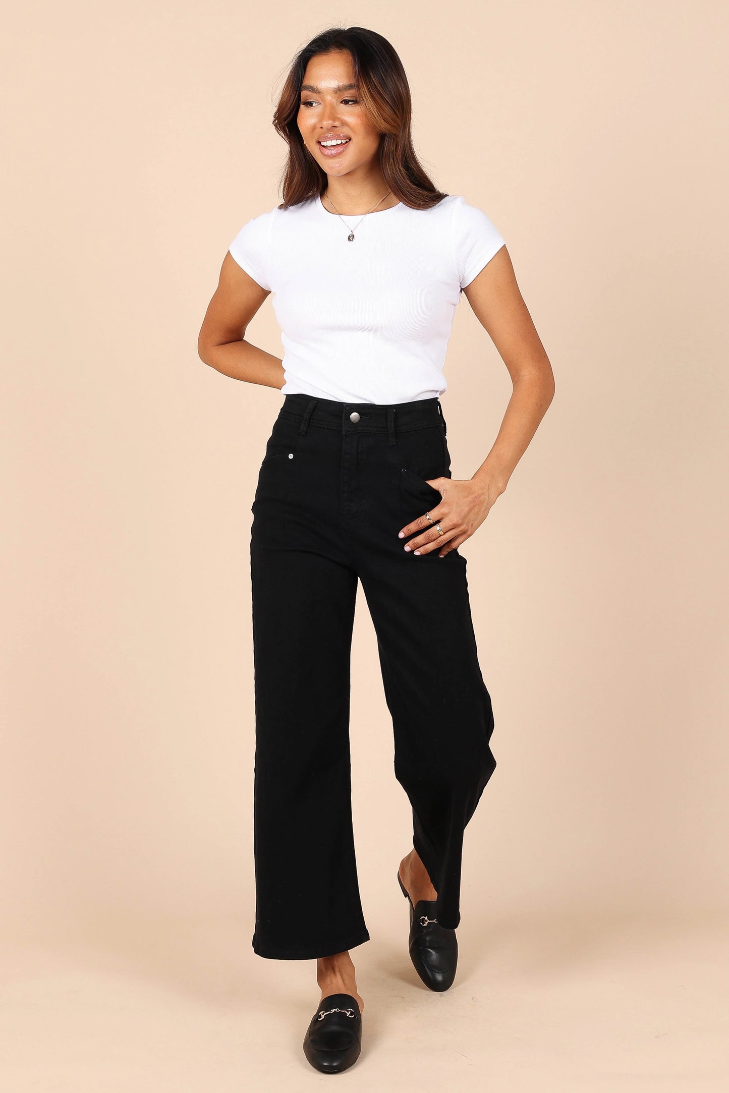 Georgette High Waisted Straight Leg Pants Black