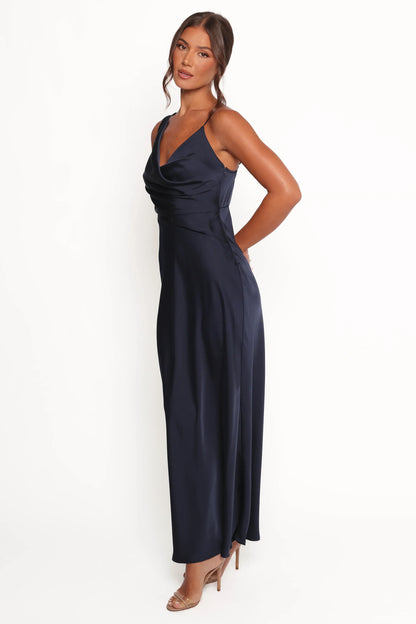 Anela Asymmetric Midi Dress Navy