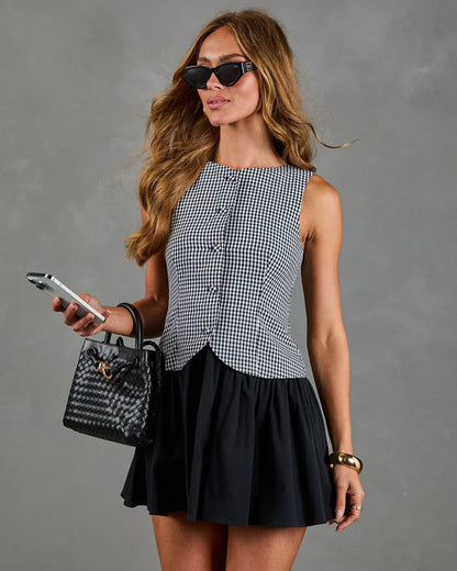 Fit Check Vested Gingham Twofer Linen Blend Mini Dress