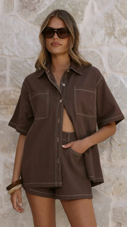 Olivia Shirt and Shorts Set Chocolate