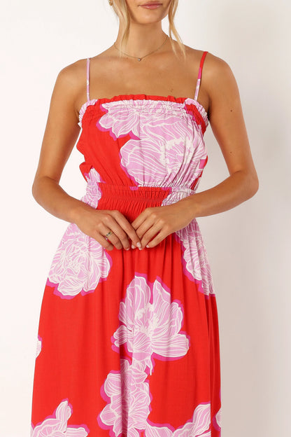 Sybel Midi Dress Red Pink Floral