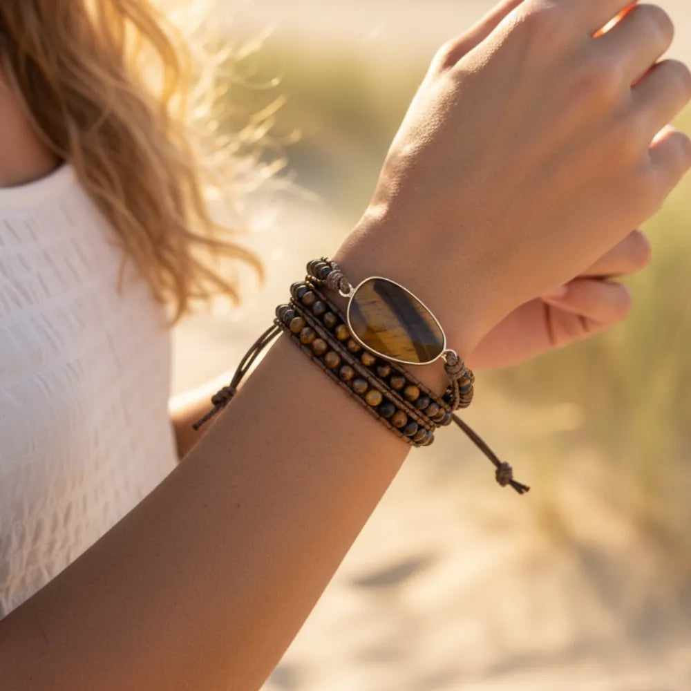 Boho Beaded Stone Wrap Bracelet
