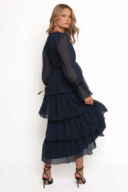 Antoinette Long Sleeve Tiered Maxi Dress Navy