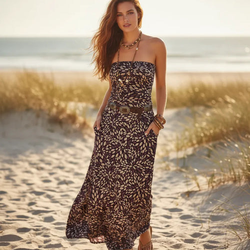 Boho Bandeau Maxi Dress with Pockets