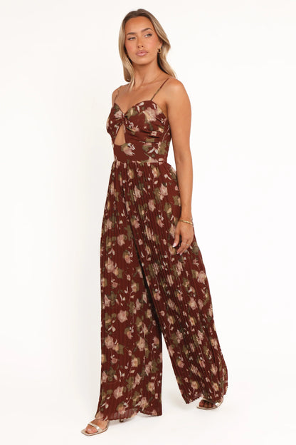 Alice Wide Leg Jumpsuit Brown Floral