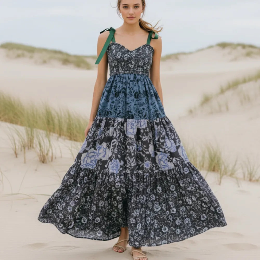 Floral Patchwork Boho Maxi Dress