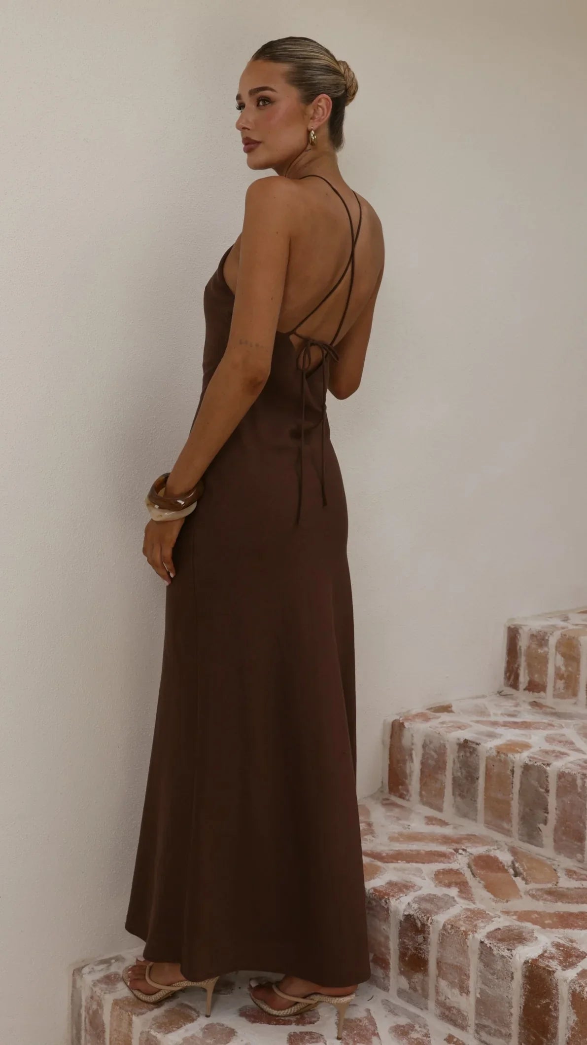 Chiara Linen Maxi Dress Chocolate