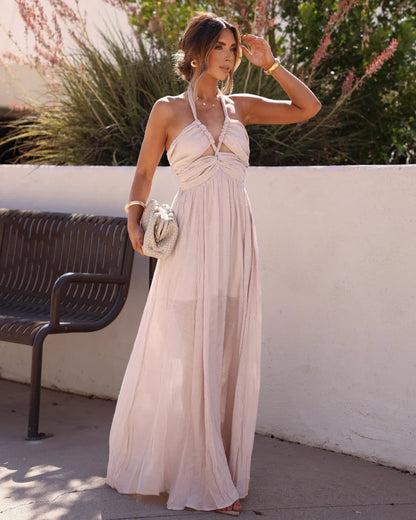 Elmhurst Ruched Halter Maxi Dress