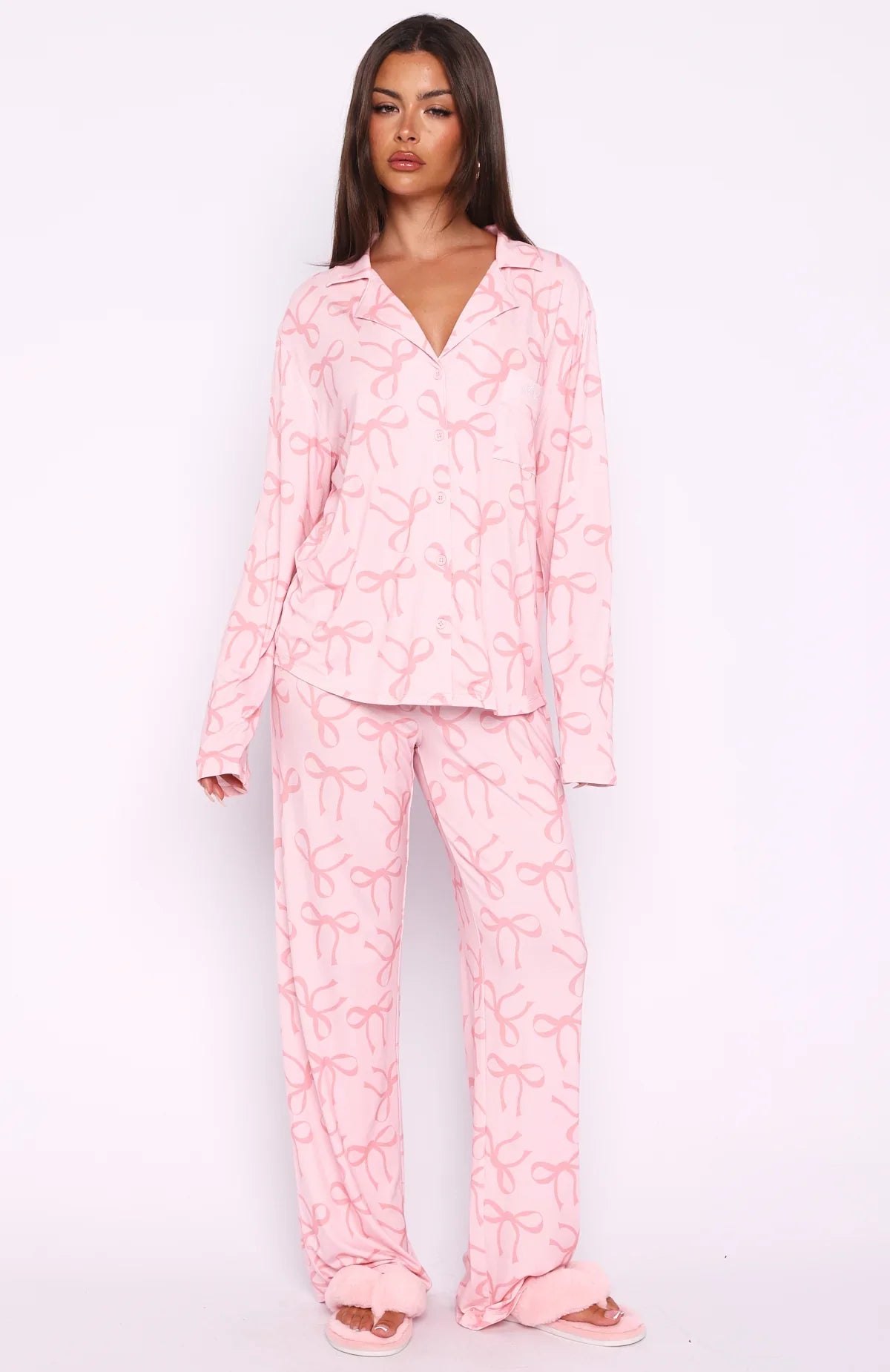 Pillow Talk Printed Long Sleeve Pyjama Set Posy Bow