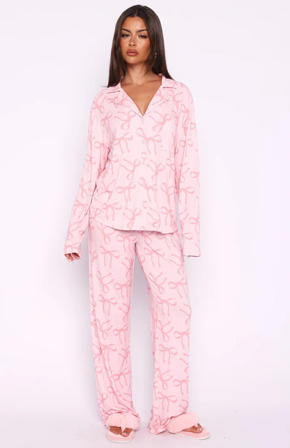 Pillow Talk Printed Long Sleeve Pyjama Set Posy Bow