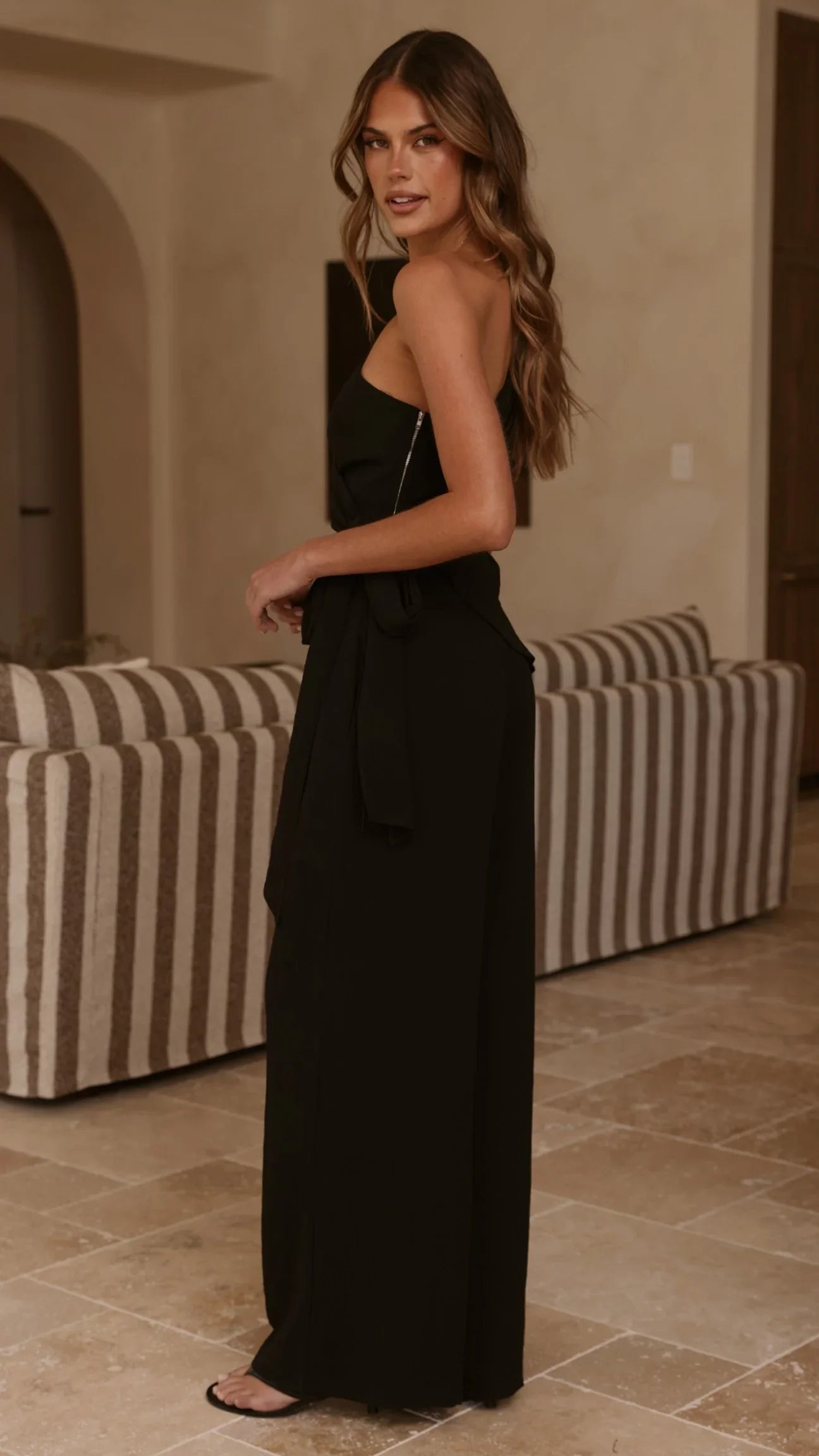 Leela One Shoulder Top and Pants Set Black