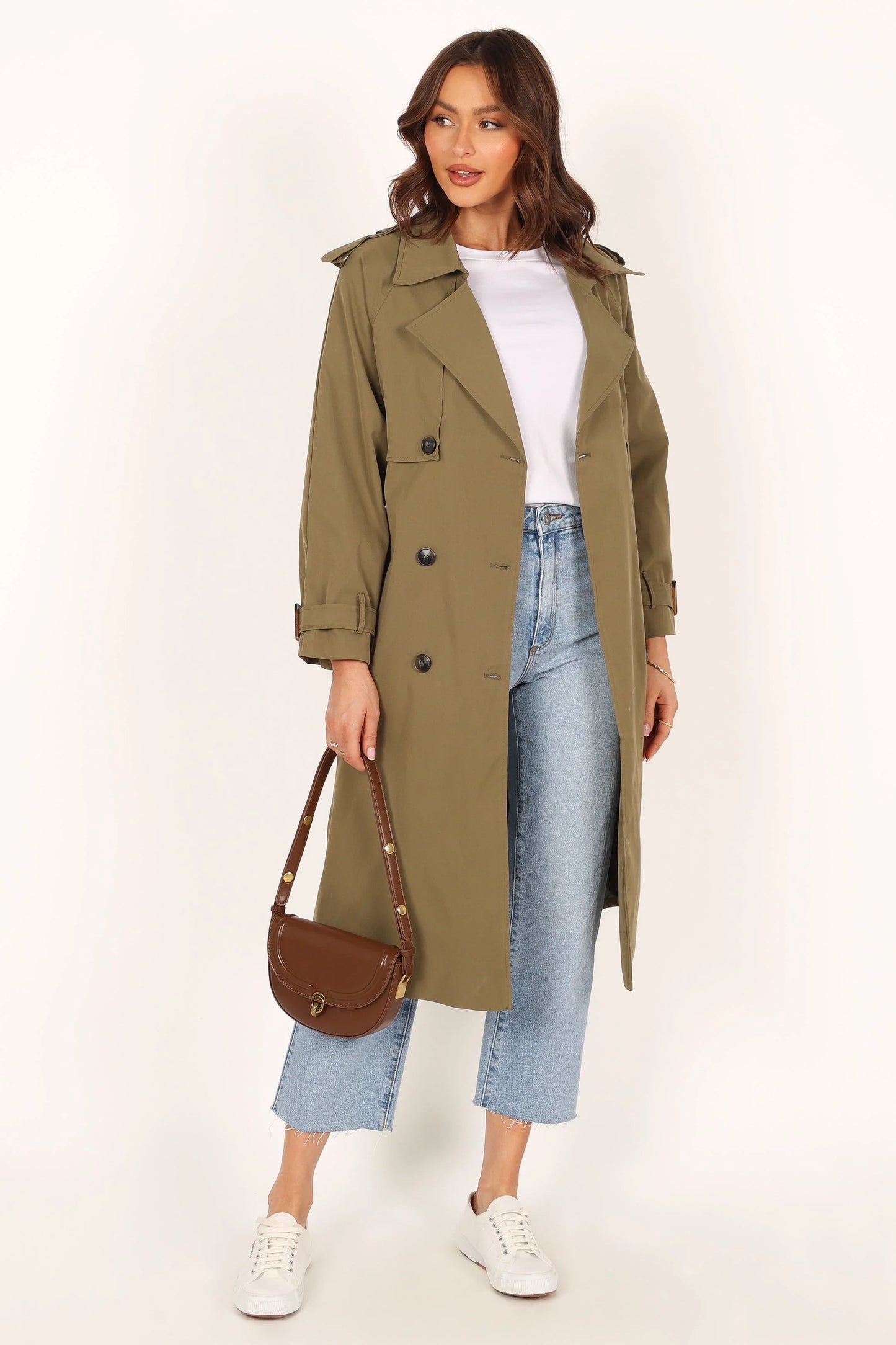 Trina Button Front Trench Coat Olive
