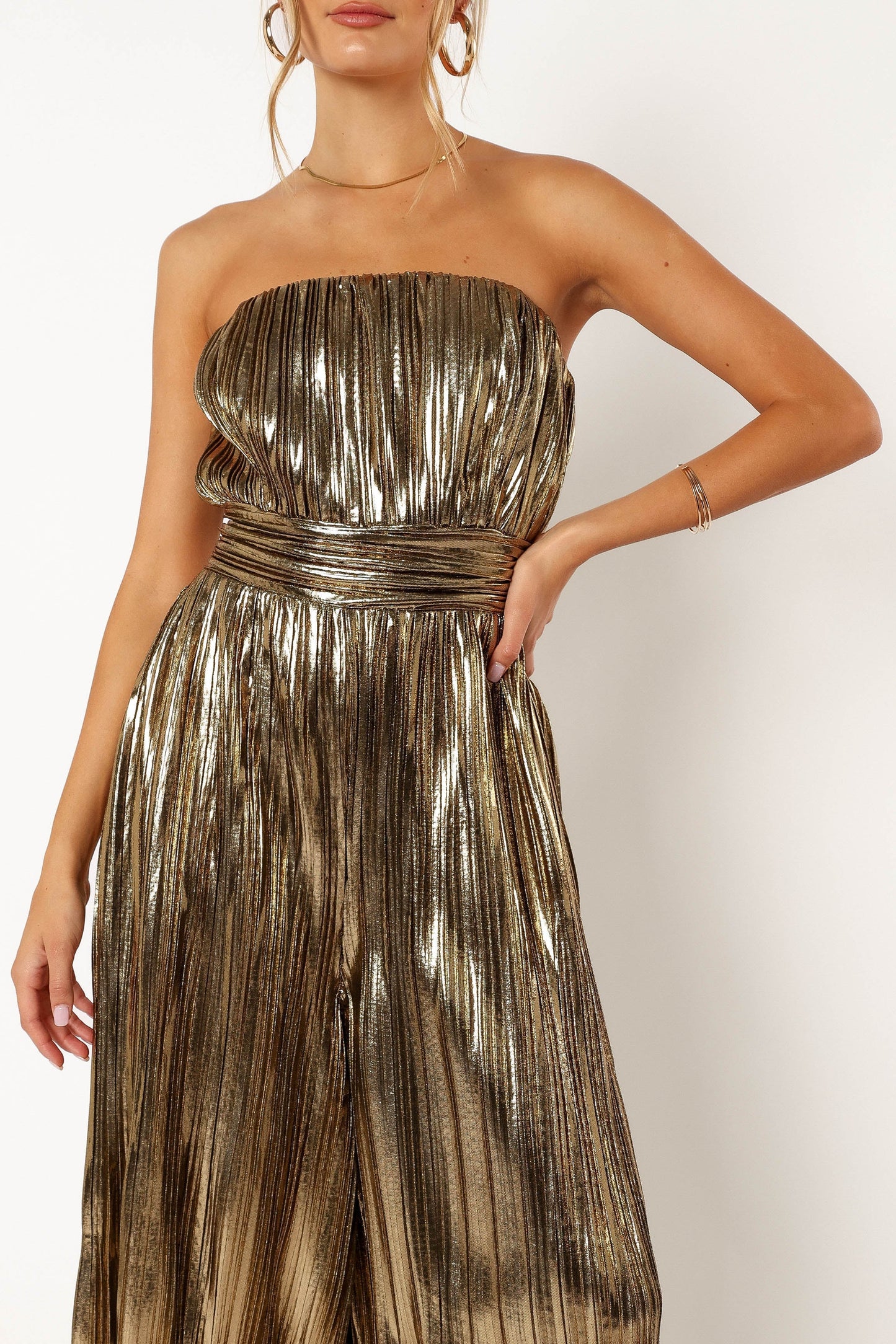 Kerry Pleat Jumpsuit Gold