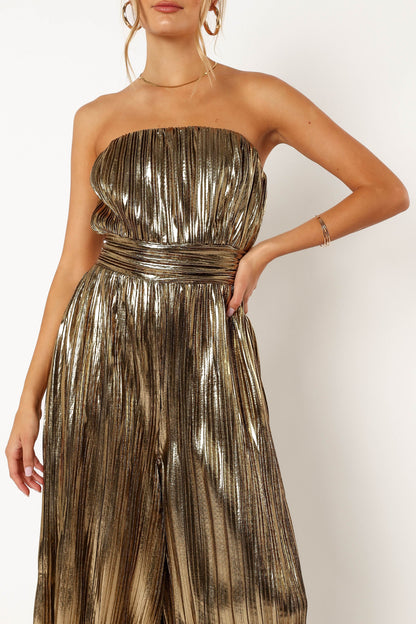 Kerry Pleat Jumpsuit Gold
