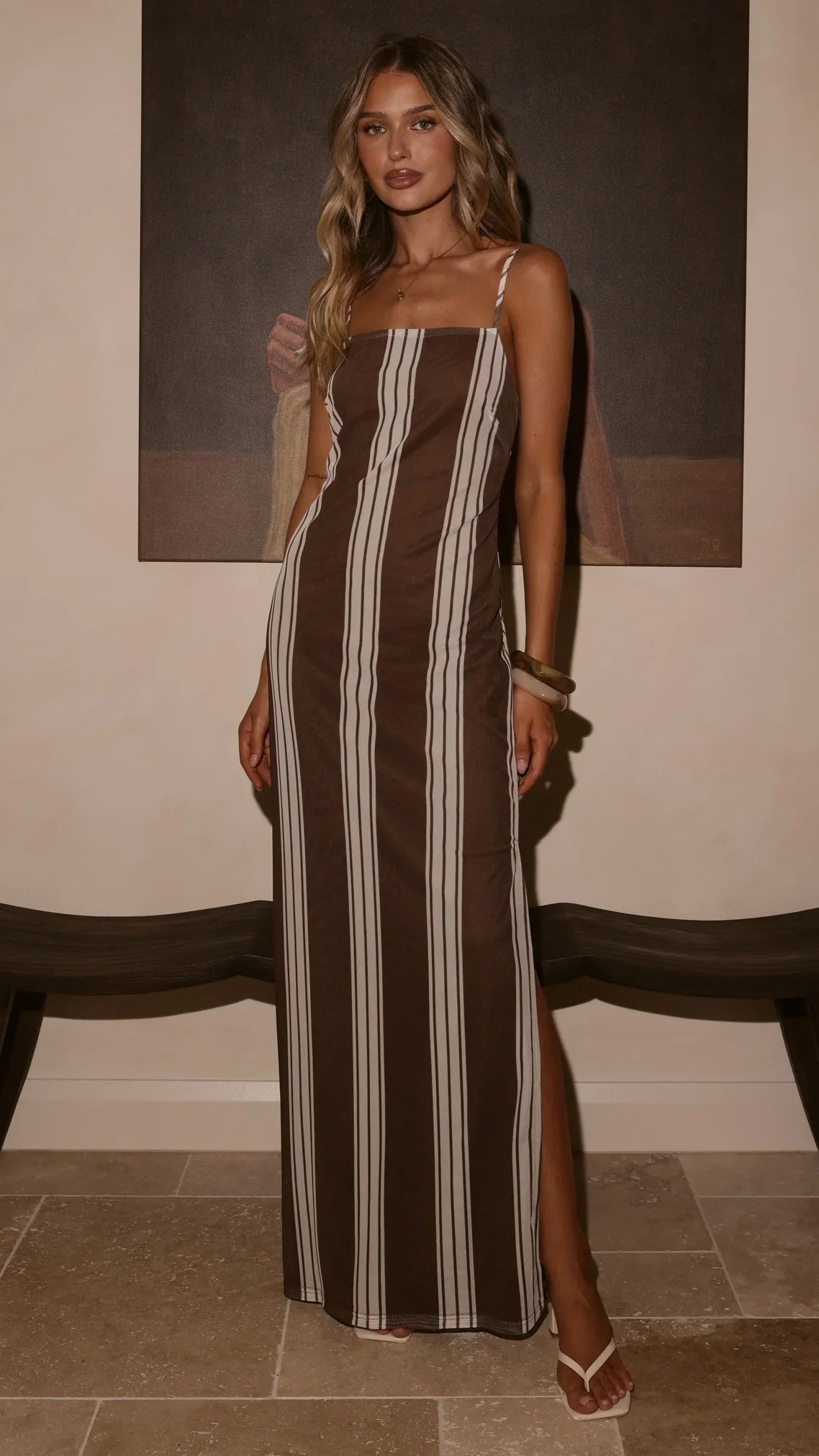 Bria Maxi Dress Chocolate Stripe