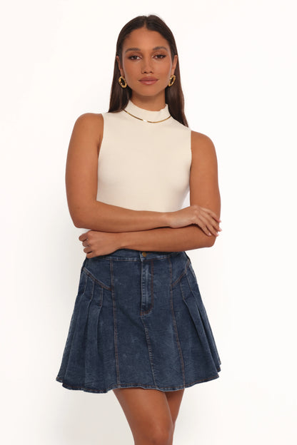 Alek Pleated Mini Skirt Mid Wash Denim