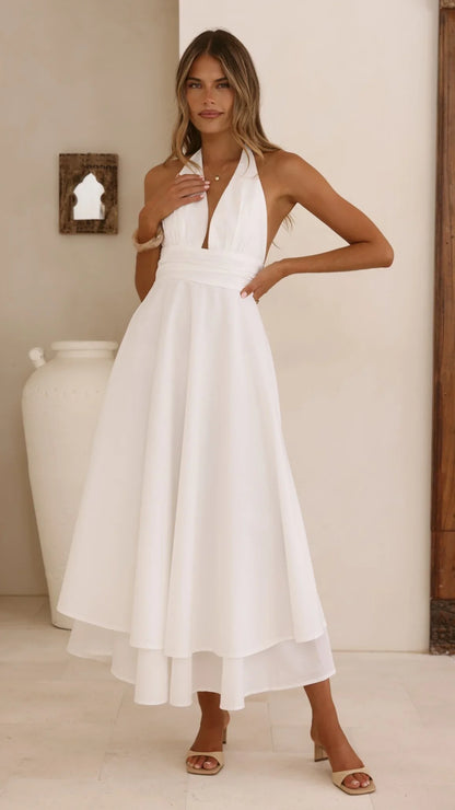 Kathy Halter Neck Maxi Dress White