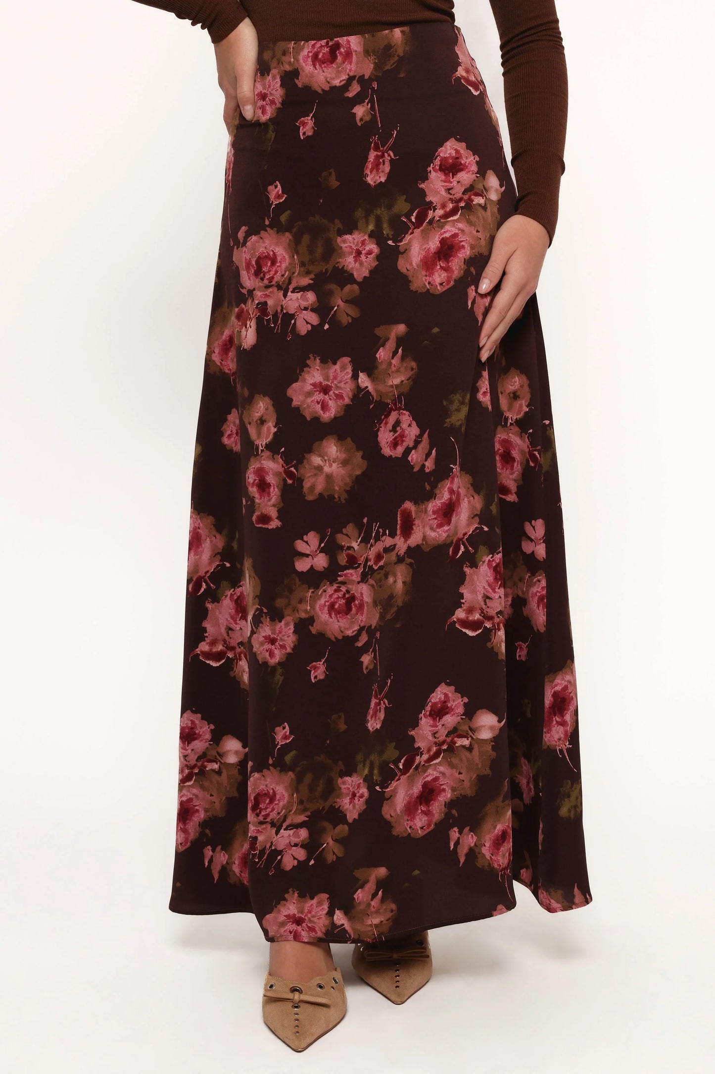 Vivie Midi Skirt Chocolate Floral