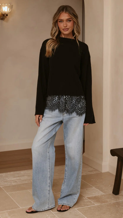 Kylan Lace Trim Sweater Black