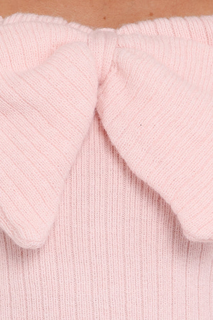 Helene Bow Off Shoulder Knit Sweater Pink