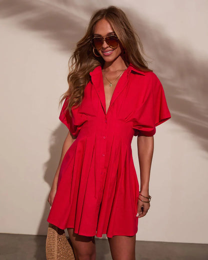 Stacie Pleated Mini Shirt Dress