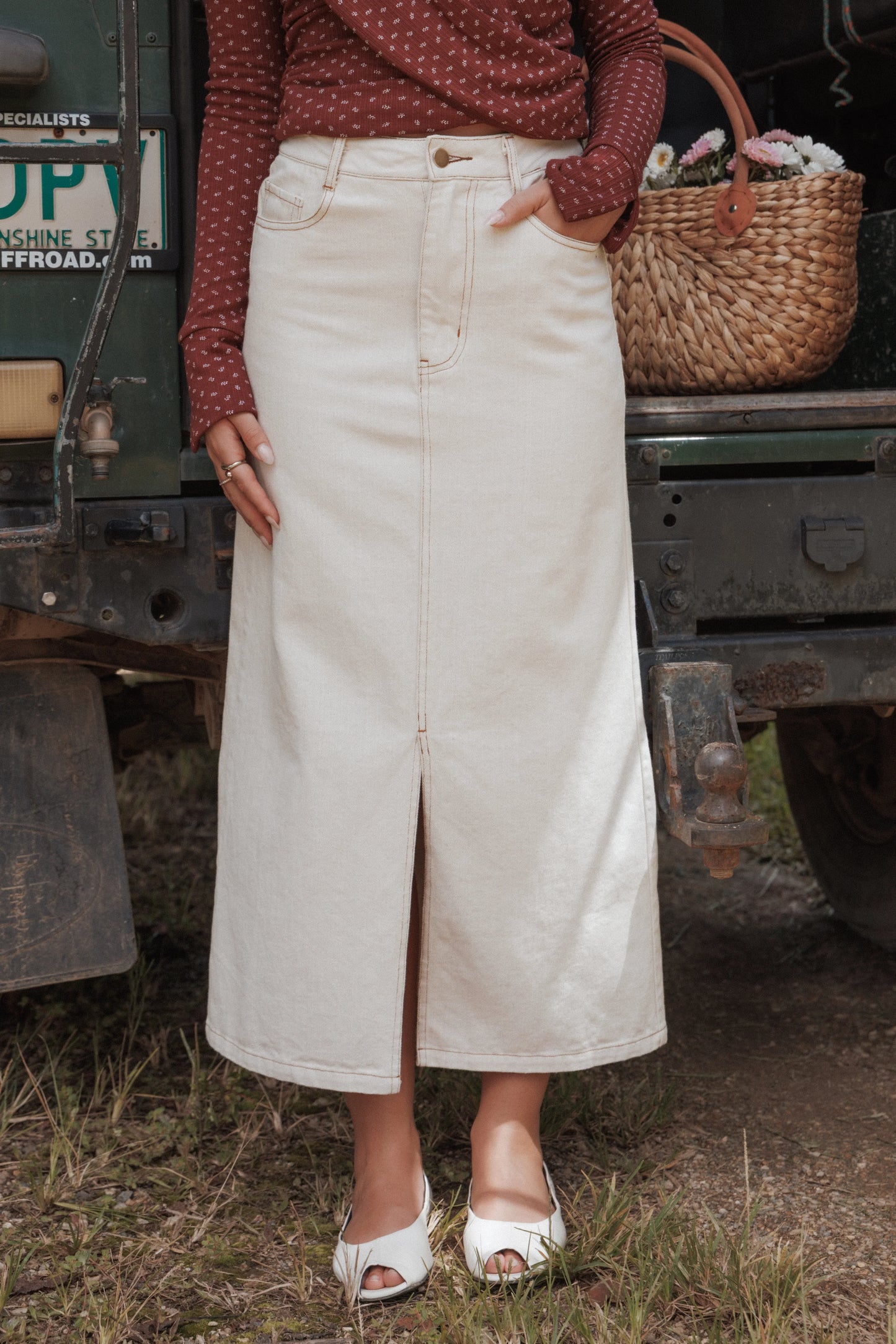 Dana Denim Midi Skirt Bone