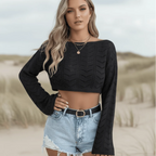 Boho Knit Bell Sleeve Crop Top