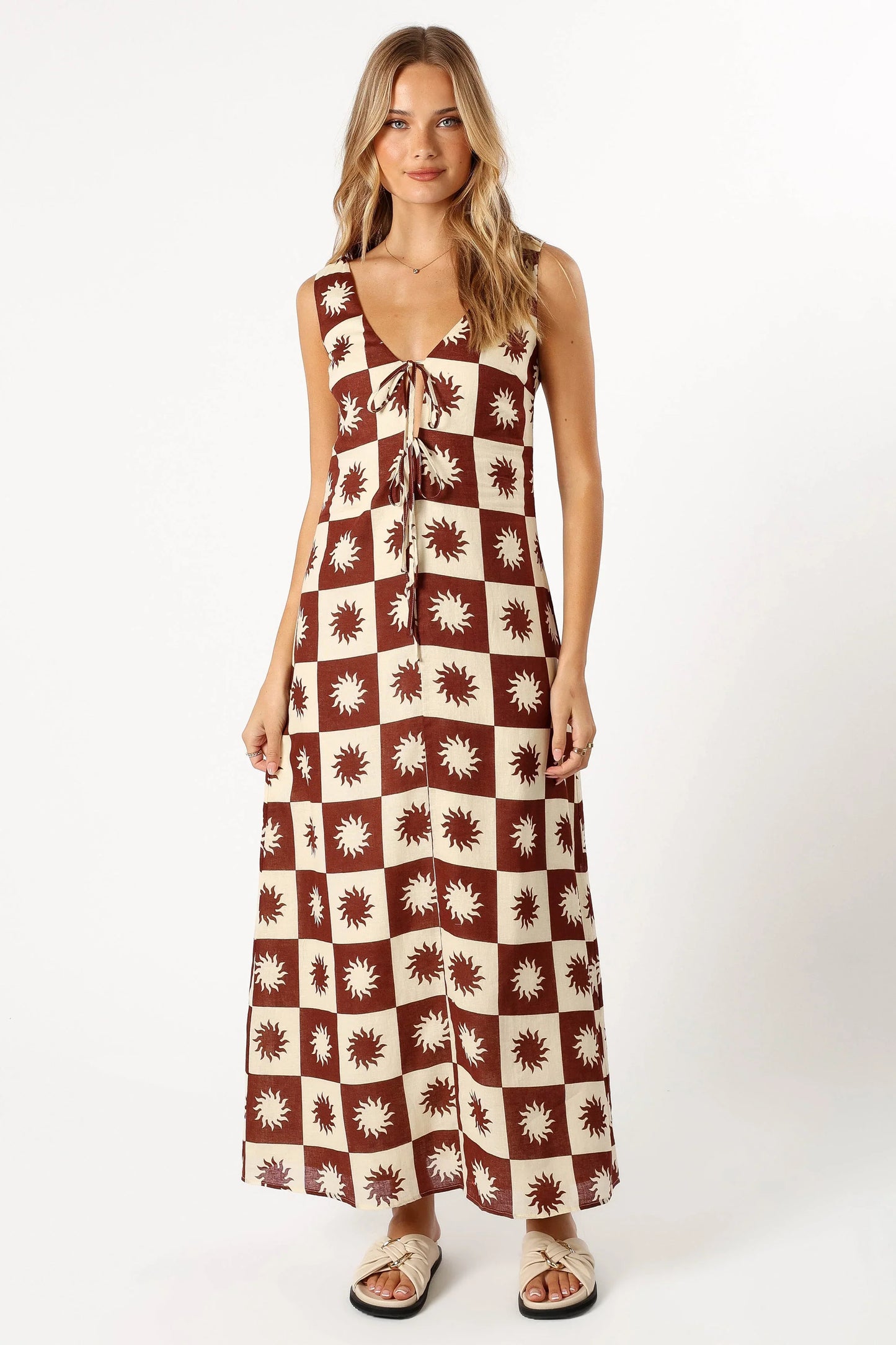 Carson Midi Dress Brown Cream