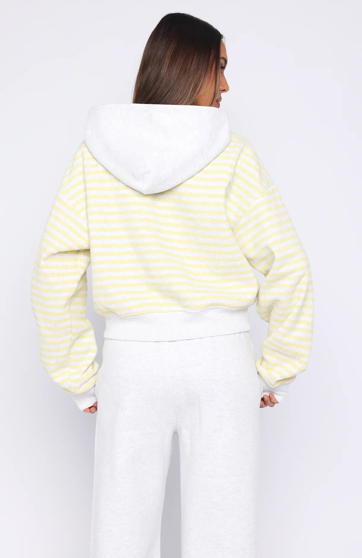 Verano Sixteen Maria Boxy Zip Front Hoodie Grey Marle Lemon Stripe
