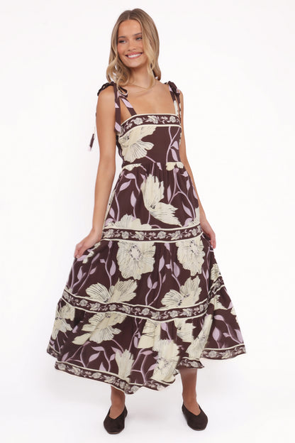 Leonor Maxi Dress Yellow Brown Floral