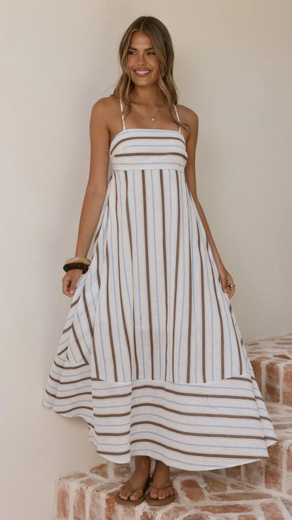 Marcel Maxi Dress Choc Blue Stripe