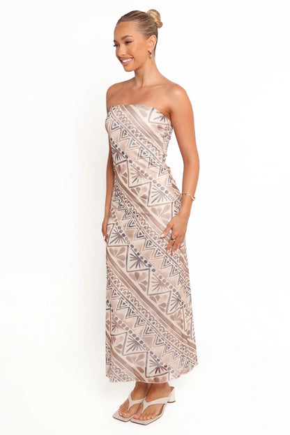Saskia Strapless Midi Dress Brown