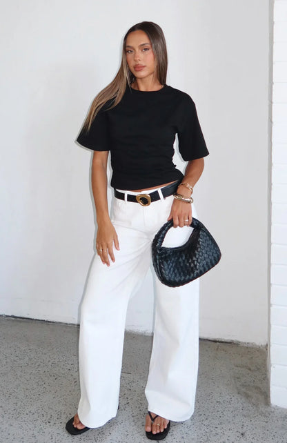 Kalaya Mid Rise Wide Leg Jeans Off White