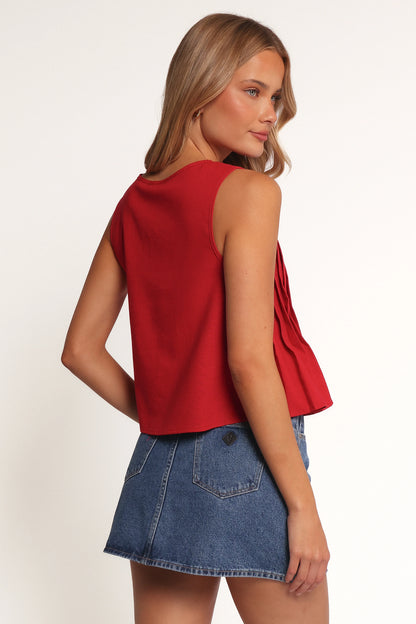 Delia Pleat Tie Top Red