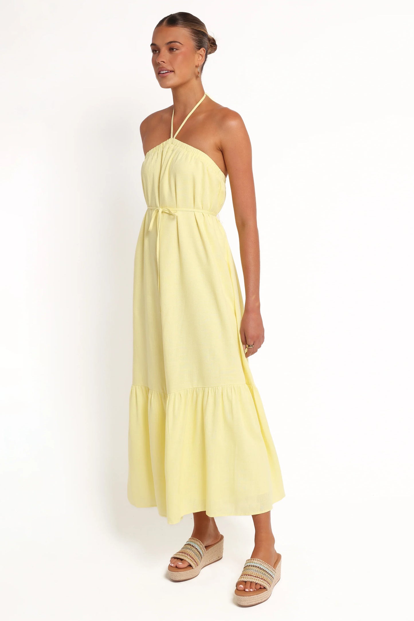 View Halterneck Maxi Dress Lemon