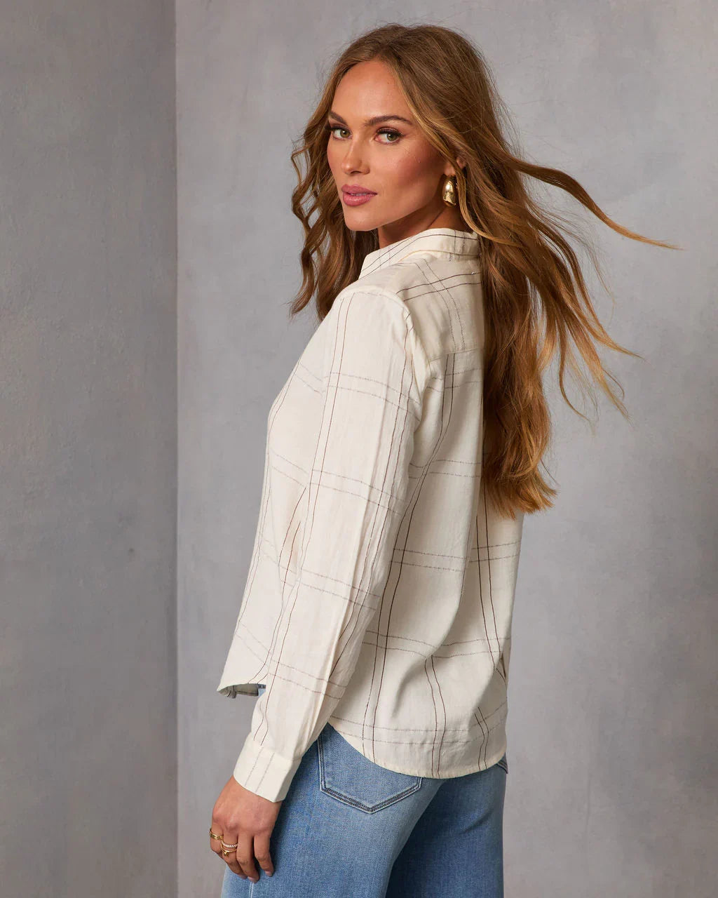 Eliane Windowpane Plaid Button Down Top